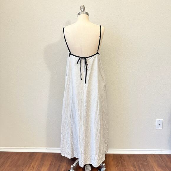 MVN The Label Maxi Slip Dress Beige Linen Sleeveless Swing Lagenlook - Picture 2 of 12